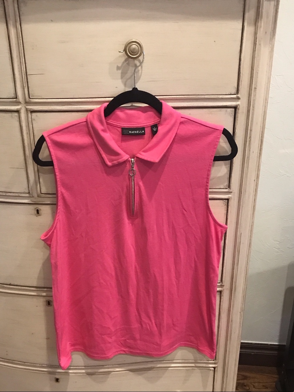 Rafaella Bright Pink Sleeveless Zip-Collar Tank